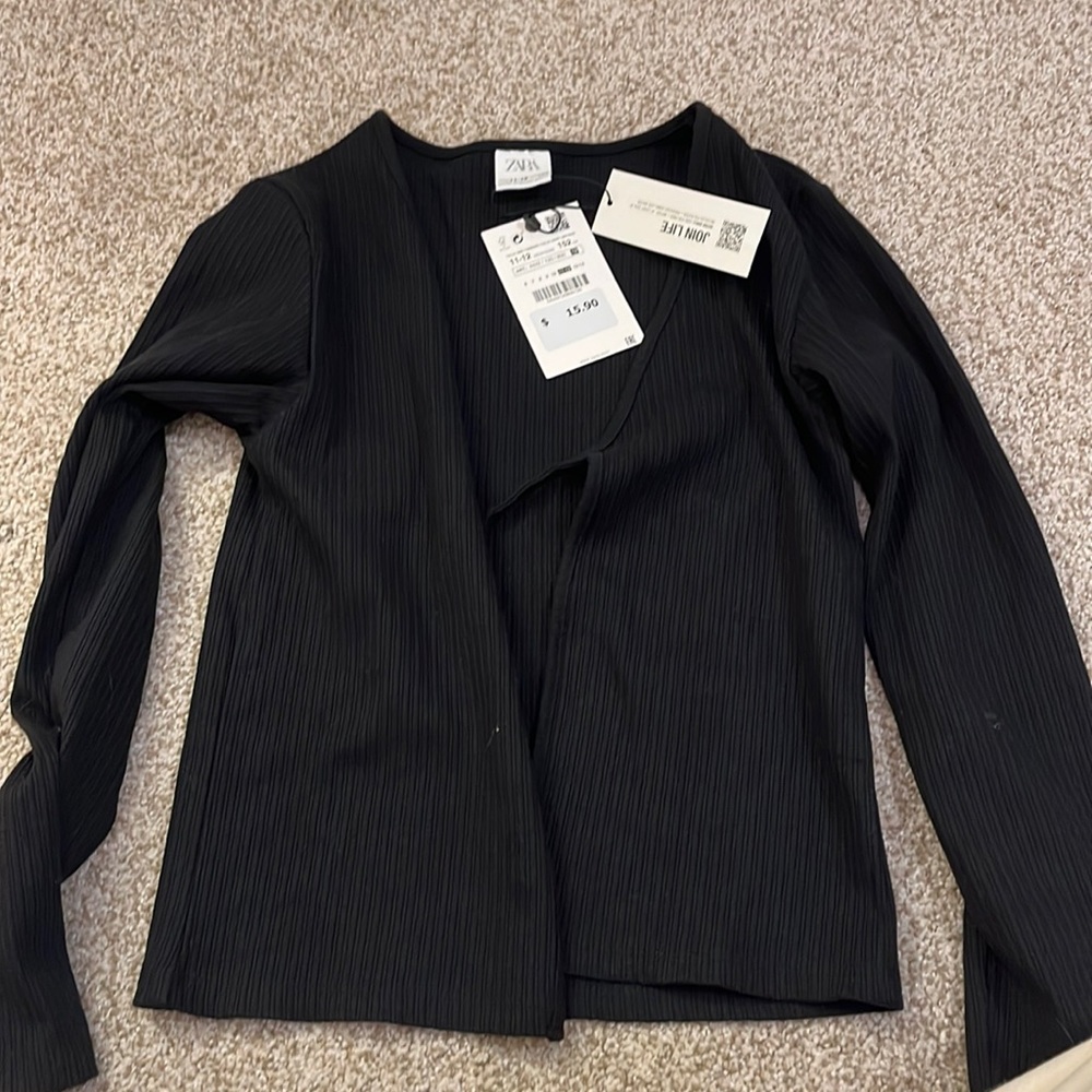 Zara Kids Black Long-Sleeve Ribbed Top